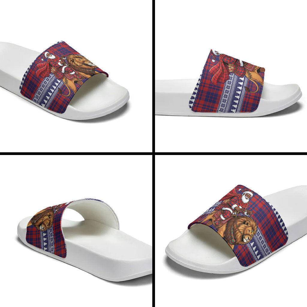 Kenya Christmas Santa Lion Slide Sandals Maasai Shuka Inspired Red Check