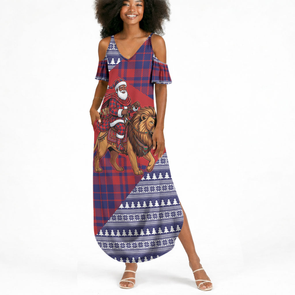 Kenya Christmas Santa Lion Summer Maxi Dress Maasai Shuka Inspired Red Check