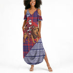 Kenya Christmas Santa Lion Summer Maxi Dress Maasai Shuka Inspired Red Check