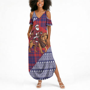Kenya Christmas Santa Lion Summer Maxi Dress Maasai Shuka Inspired Red Check