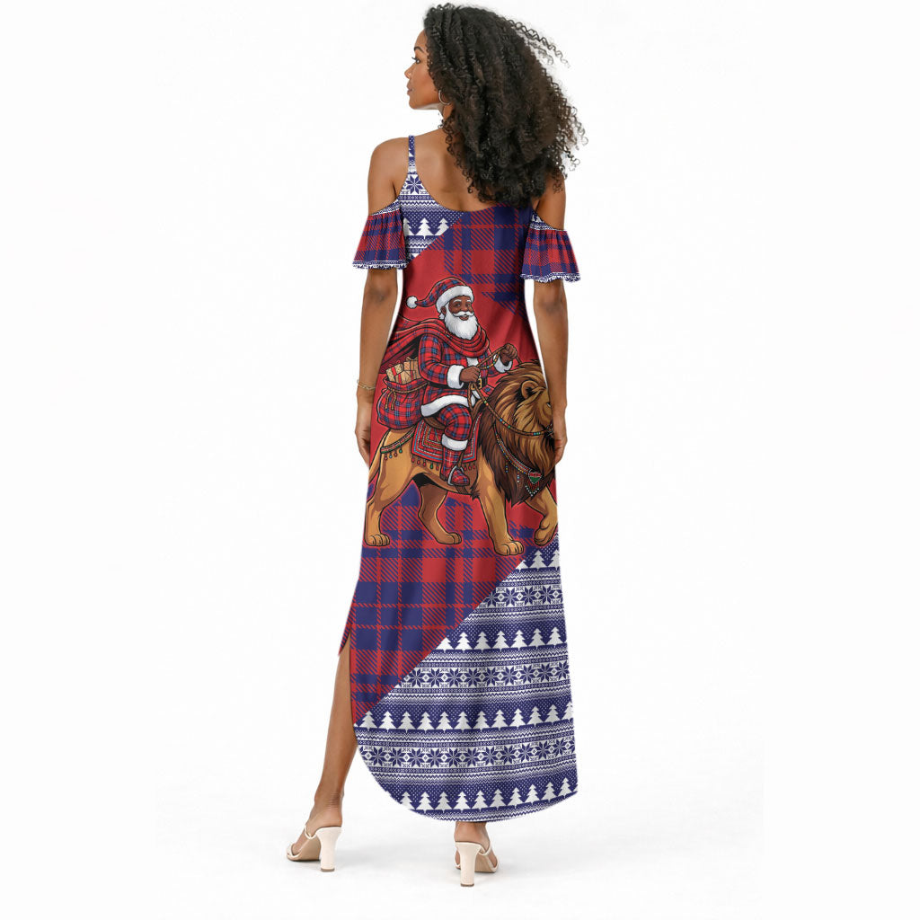 Kenya Christmas Santa Lion Summer Maxi Dress Maasai Shuka Inspired Red Check