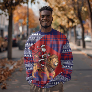 Kenya Christmas Santa Lion Sweatshirt Maasai Shuka Inspired Red Check