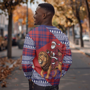 Kenya Christmas Santa Lion Sweatshirt Maasai Shuka Inspired Red Check