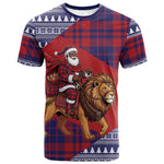 Kenya Christmas Santa Lion T shirt Maasai Shuka Inspired Red Check