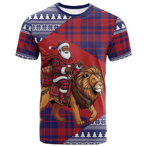 Kenya Christmas Santa Lion T shirt Maasai Shuka Inspired Red Check