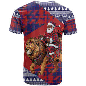 Kenya Christmas Santa Lion T shirt Maasai Shuka Inspired Red Check