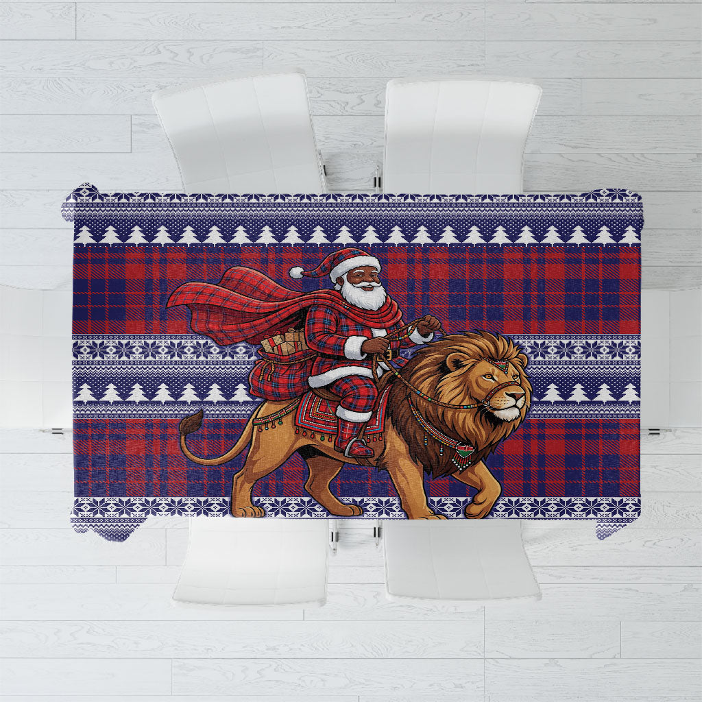 Kenya Christmas Santa Lion Tablecloth Maasai Shuka Inspired Red Check