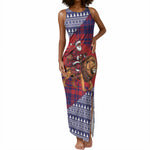 Kenya Christmas Santa Lion Tank Maxi Dress Maasai Shuka Inspired Red Check