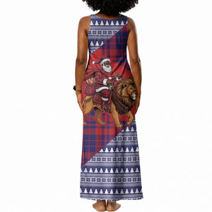 Kenya Christmas Santa Lion Tank Maxi Dress Maasai Shuka Inspired Red Check