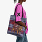 Kenya Christmas Santa Lion Tote Bag Maasai Shuka Inspired Red Check