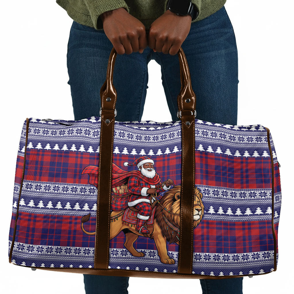 Kenya Christmas Santa Lion Travel Bag Maasai Shuka Inspired Red Check