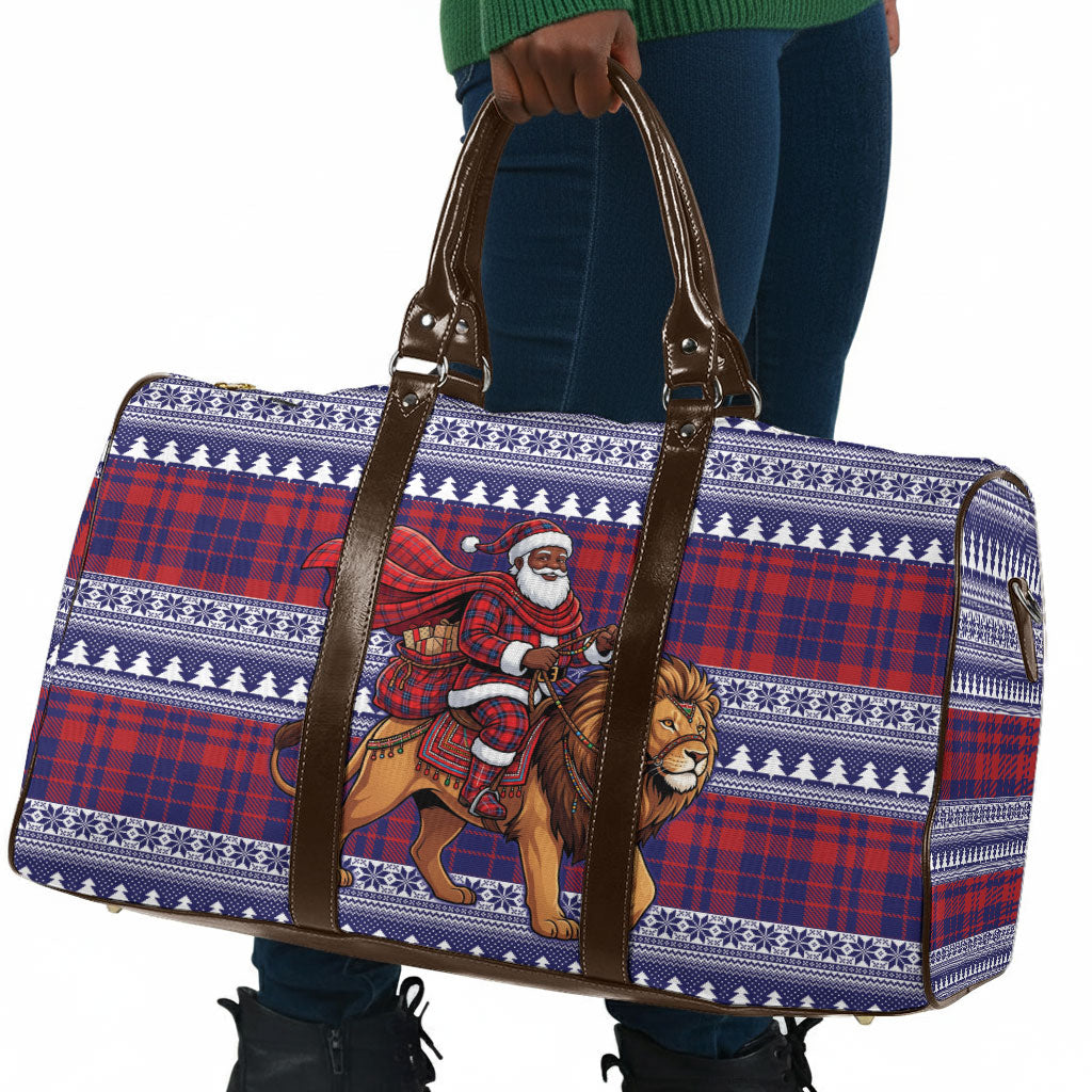 Kenya Christmas Santa Lion Travel Bag Maasai Shuka Inspired Red Check