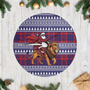 Kenya Christmas Santa Lion Tree Skirt Maasai Shuka Inspired Red Check