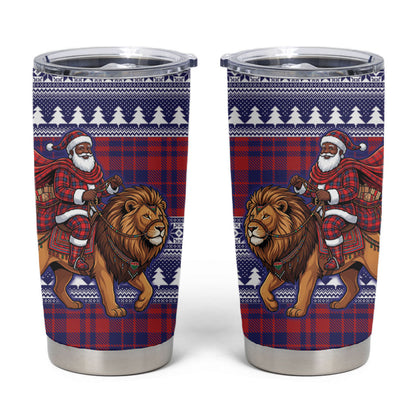 Kenya Christmas Santa Lion Tumbler Cup Maasai Shuka Inspired Red Check