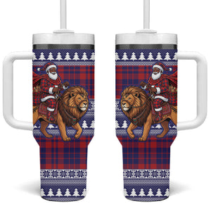 Kenya Christmas Santa Lion Tumbler With Handle Maasai Shuka Inspired Red Check