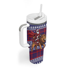 Kenya Christmas Santa Lion Tumbler With Handle Maasai Shuka Inspired Red Check