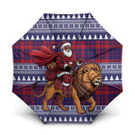 Kenya Christmas Santa Lion Umbrella Maasai Shuka Inspired Red Check