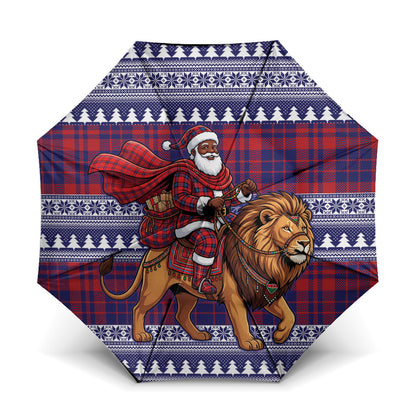 Kenya Christmas Santa Lion Umbrella Maasai Shuka Inspired Red Check