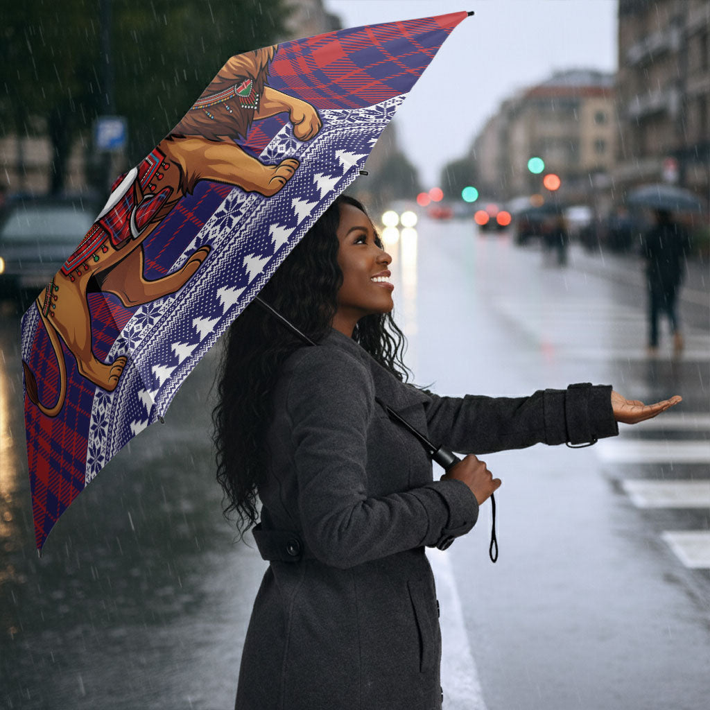 Kenya Christmas Santa Lion Umbrella Maasai Shuka Inspired Red Check