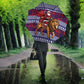 Kenya Christmas Santa Lion Umbrella Maasai Shuka Inspired Red Check