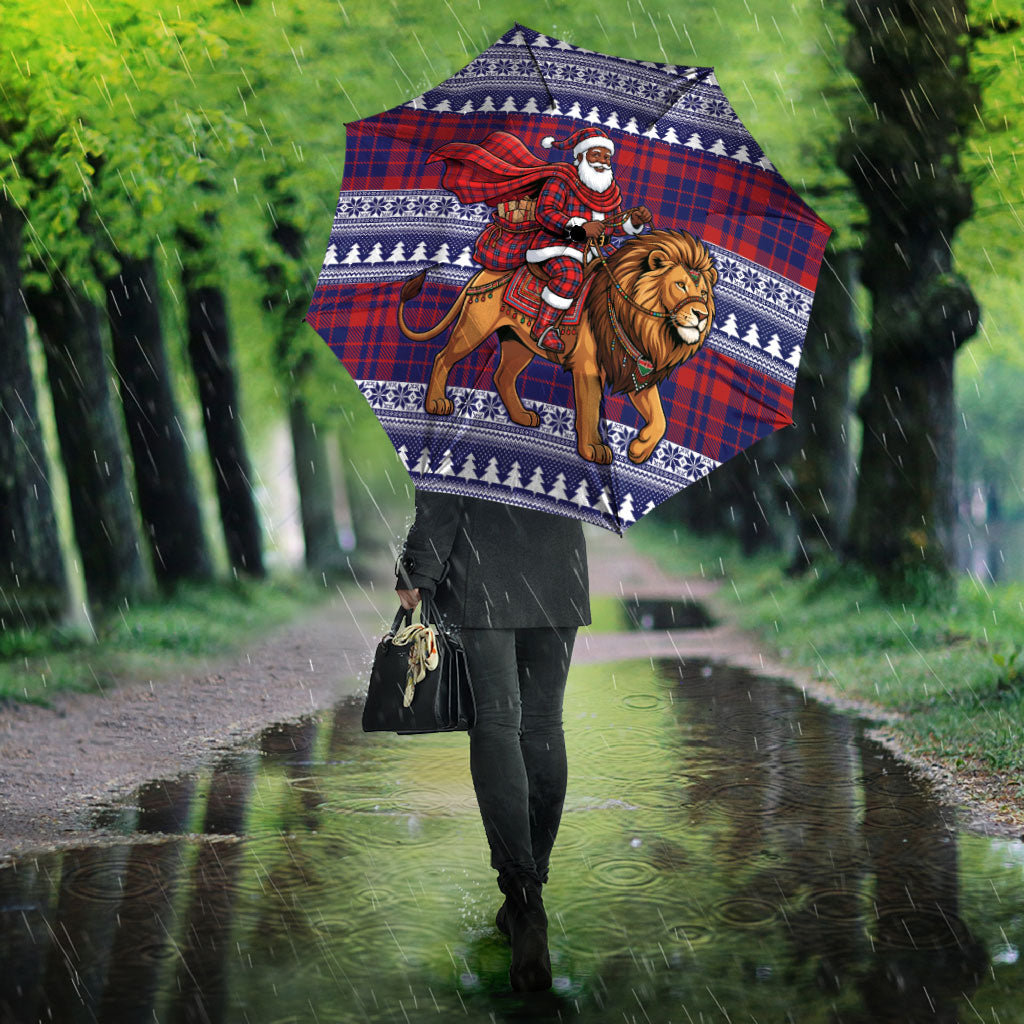 Kenya Christmas Santa Lion Umbrella Maasai Shuka Inspired Red Check