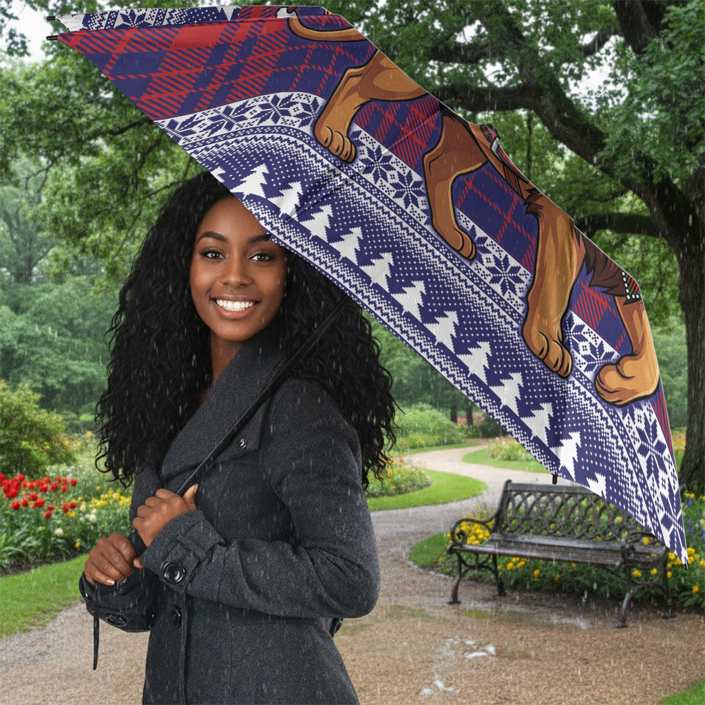 Kenya Christmas Santa Lion Umbrella Maasai Shuka Inspired Red Check