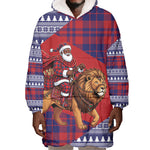 Kenya Christmas Santa Lion Wearable Blanket Hoodie Maasai Shuka Inspired Red Check