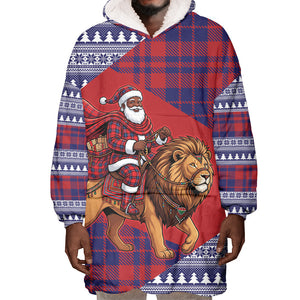 Kenya Christmas Santa Lion Wearable Blanket Hoodie Maasai Shuka Inspired Red Check