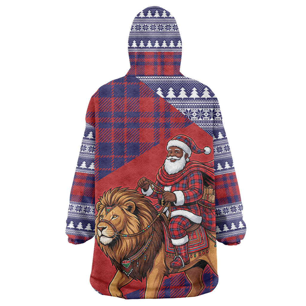 Kenya Christmas Santa Lion Wearable Blanket Hoodie Maasai Shuka Inspired Red Check