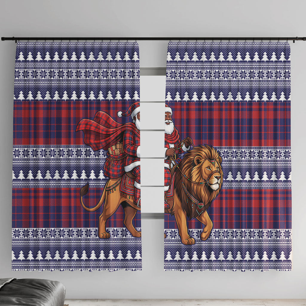 Kenya Christmas Santa Lion Window Curtain Maasai Shuka Inspired Red Check