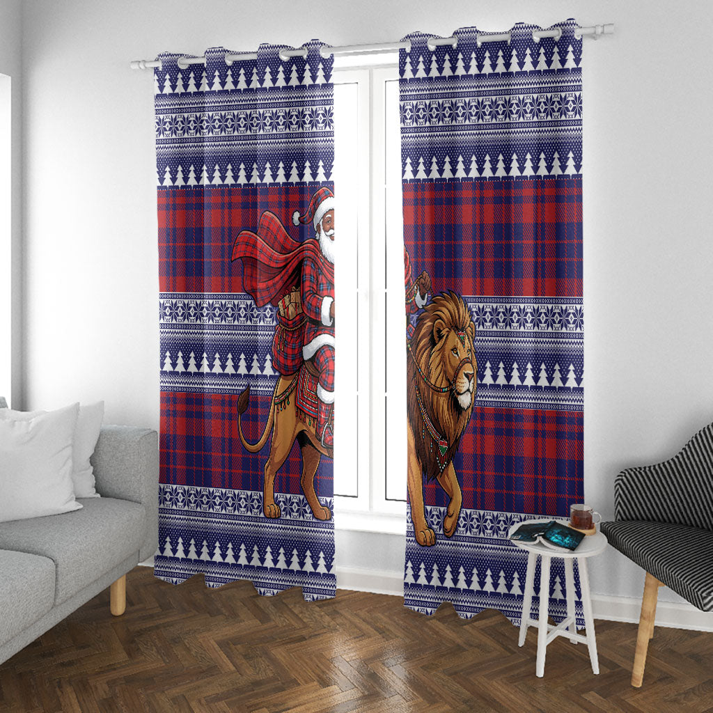 Kenya Christmas Santa Lion Window Curtain Maasai Shuka Inspired Red Check