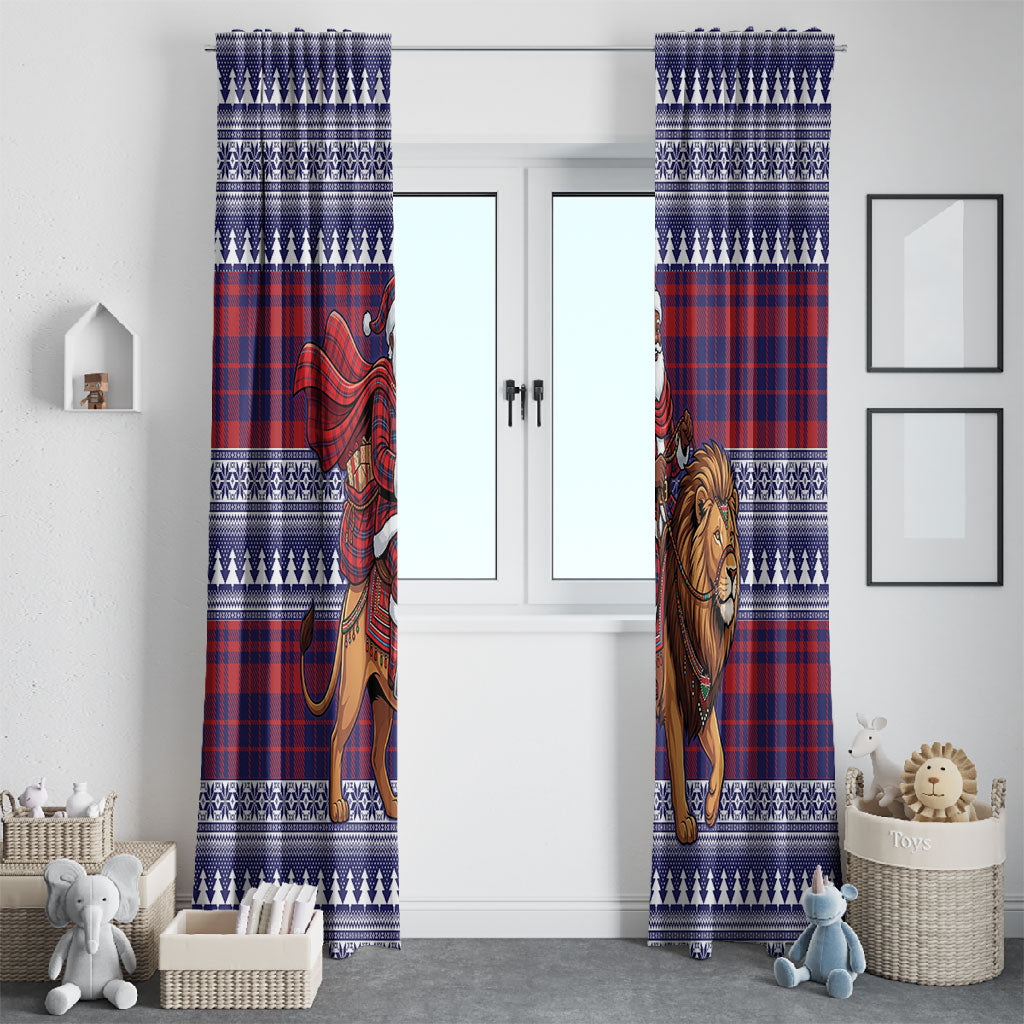 Kenya Christmas Santa Lion Window Curtain Maasai Shuka Inspired Red Check