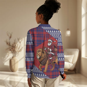 Kenya Christmas Santa Lion Women Casual Shirt Maasai Shuka Inspired Red Check