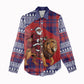Kenya Christmas Santa Lion Women Casual Shirt Maasai Shuka Inspired Red Check