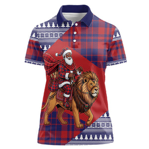 Kenya Christmas Santa Lion Women Polo Shirt Maasai Shuka Inspired Red Check