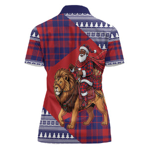 Kenya Christmas Santa Lion Women Polo Shirt Maasai Shuka Inspired Red Check