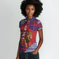 Kenya Christmas Santa Lion Women Polo Shirt Maasai Shuka Inspired Red Check