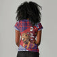 Kenya Christmas Santa Lion Women V-Neck T-Shirt Maasai Shuka Inspired Red Check