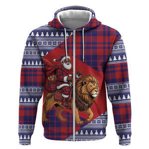 Kenya Christmas Santa Lion Zip Hoodie Maasai Shuka Inspired Red Check