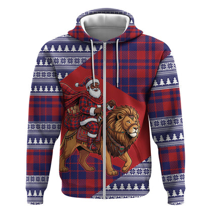 Kenya Christmas Santa Lion Zip Hoodie Maasai Shuka Inspired Red Check