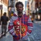 Kenya Christmas Santa Lion Zip Hoodie Maasai Shuka Inspired Red Check