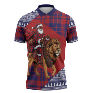 Kenya Christmas Santa Lion Zipper Polo Shirt Maasai Shuka Inspired Red Check