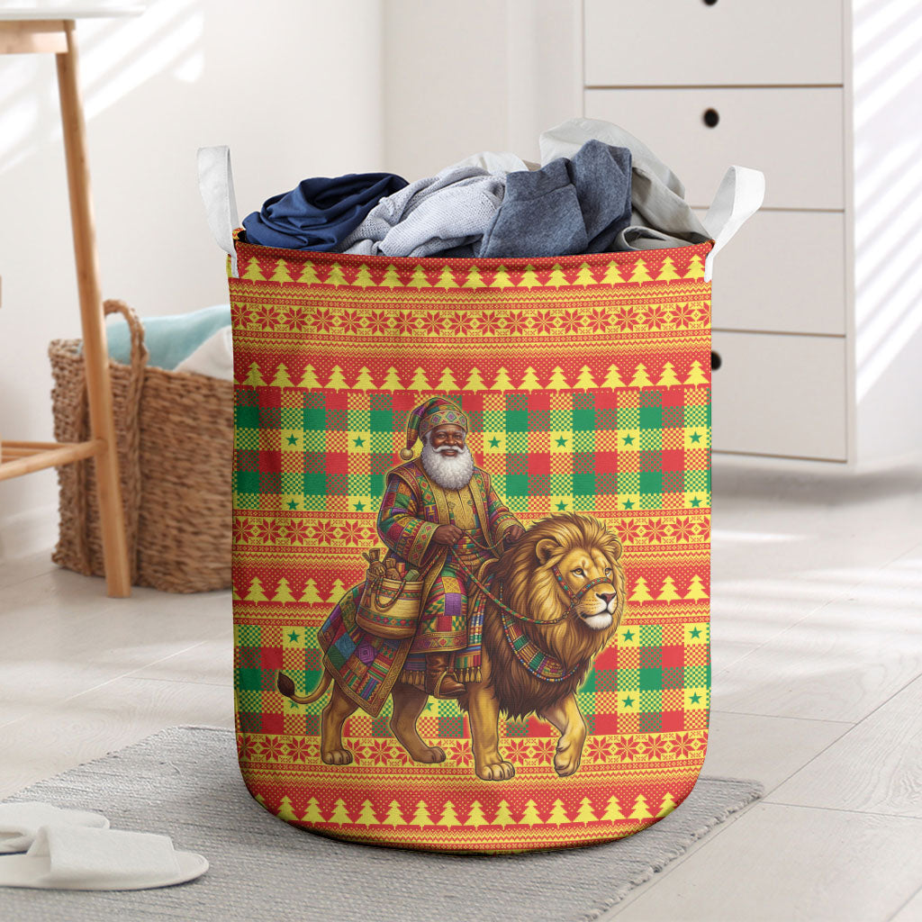 Senegal Christmas Santa Lion Laundry Basket Thioub Traditional Woven Textile Motif