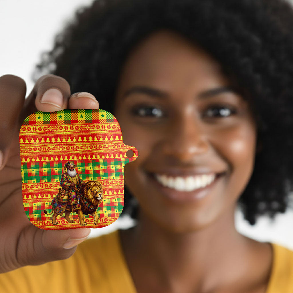 Senegal Christmas Santa Lion AirPods Case Thioub Traditional Woven Textile Motif