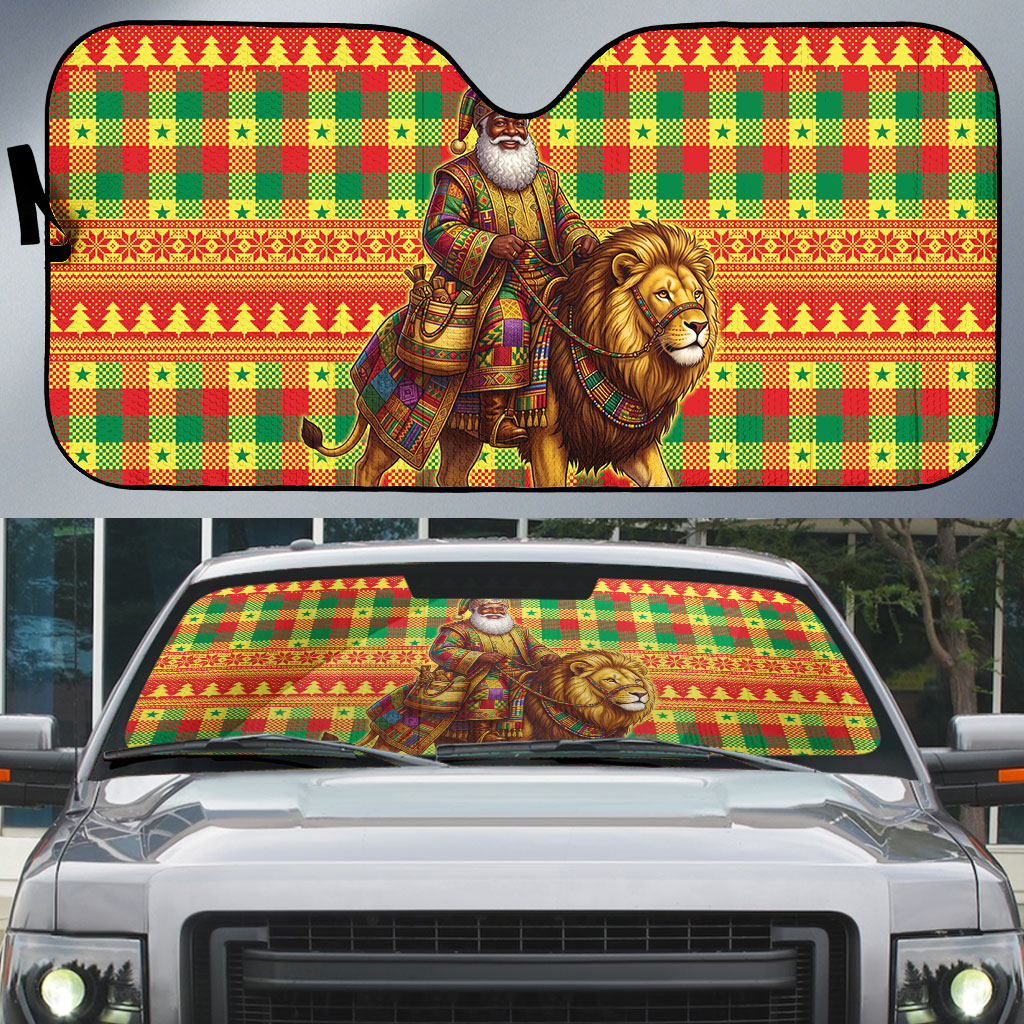 Senegal Christmas Santa Lion Auto Sun Shade Thioub Traditional Woven Textile Motif
