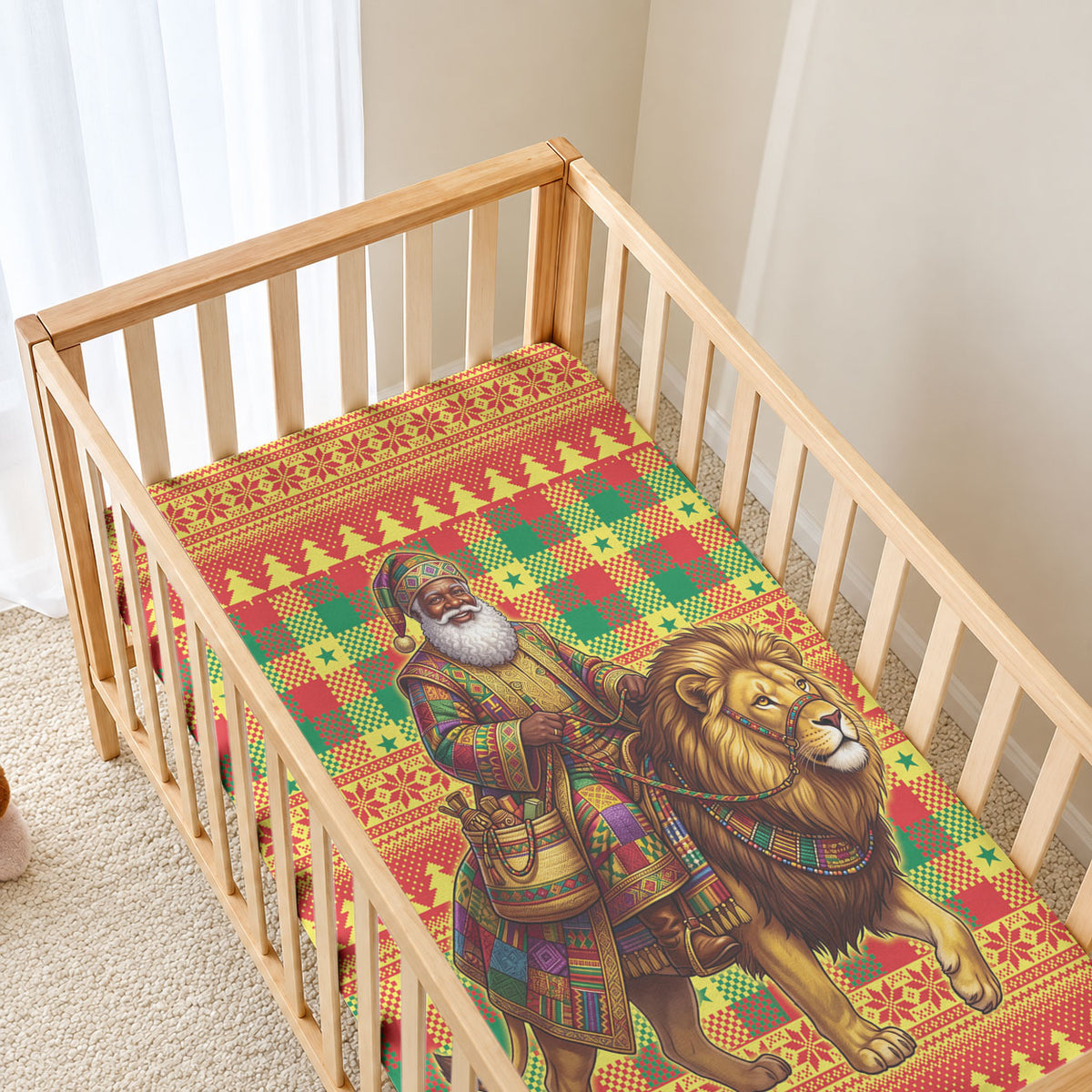 Senegal Christmas Santa Lion Baby Bed Cover Thioub Traditional Woven Textile Motif
