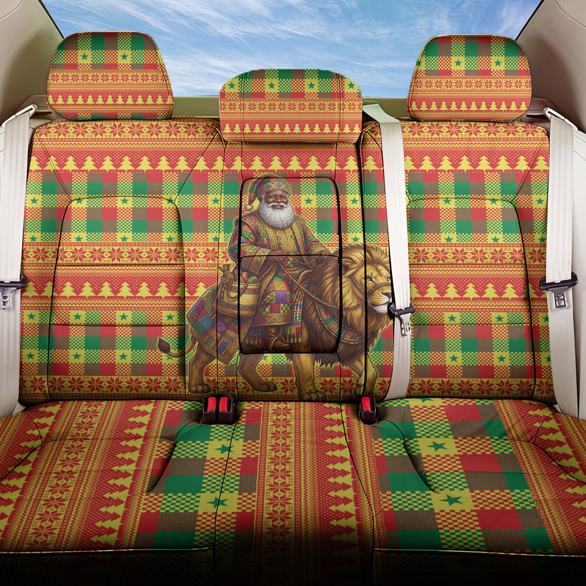 Senegal Christmas Santa Lion Back Car Seat Cover Thioub Traditional Woven Textile Motif