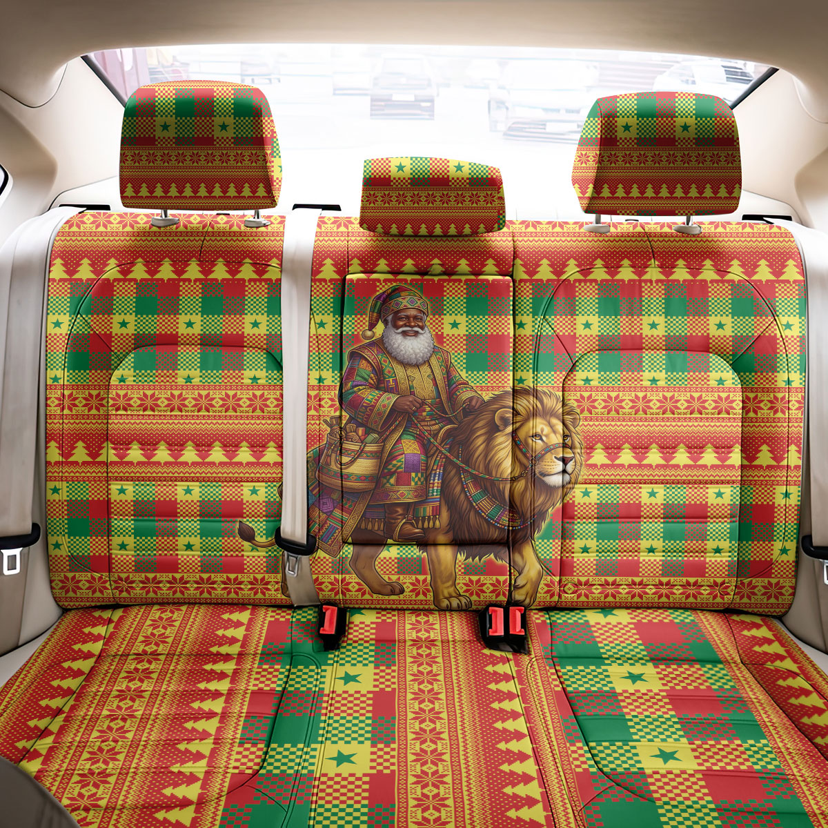 Senegal Christmas Santa Lion Back Car Seat Cover Thioub Traditional Woven Textile Motif