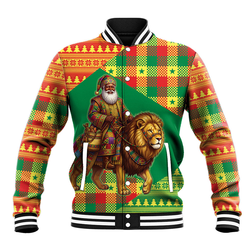 Senegal Christmas Santa Lion Baseball Jacket Thioub Traditional Woven Textile Motif