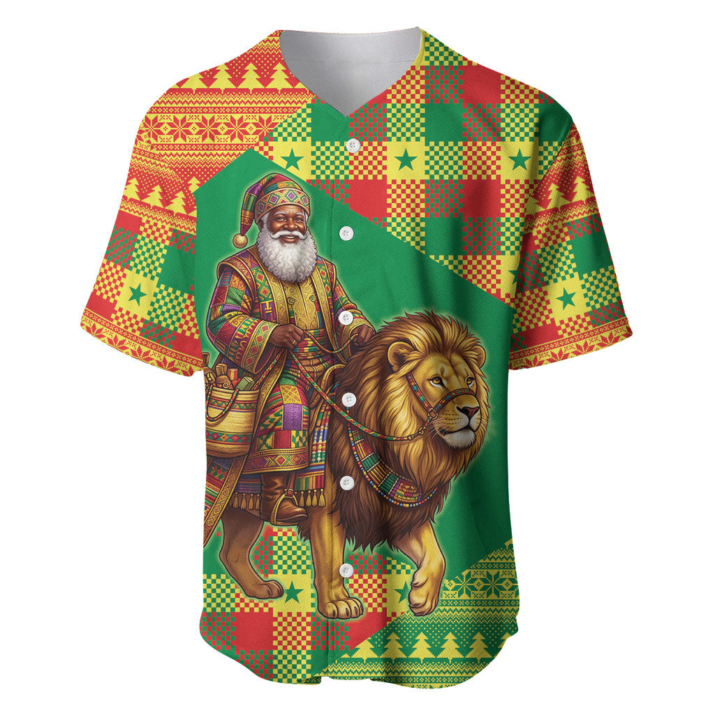 Senegal Christmas Santa Lion Baseball Jersey Thioub Traditional Woven Textile Motif